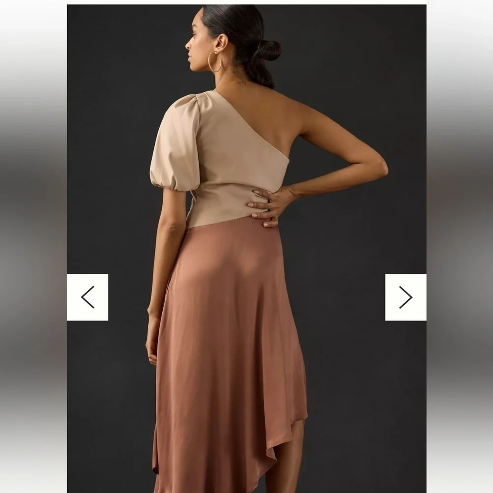 NWT Anthropologie Faux Leather One-Shoulder Asymmetrical Midi Dress size 2 - Picture 5 of 16